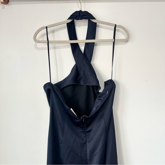 NEW BHLDN Ruby Twist Halter Satin Gown Midnight Blue - Picture 9 of 10